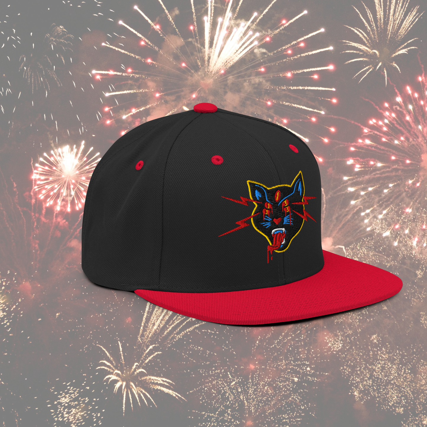 Black Cat Flatbill Snapback Hat