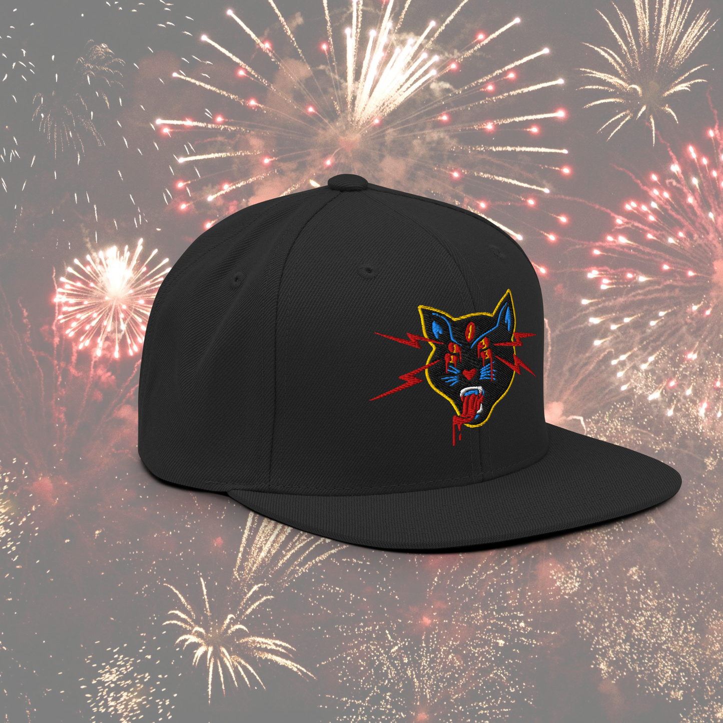 Black Cat Flatbill Snapback Hat