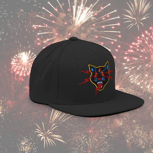Black Cat Flatbill Snapback Hat